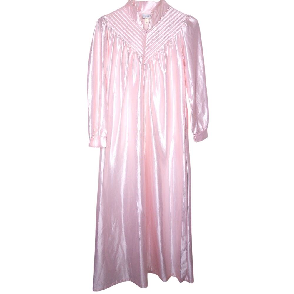 Vintage Gilligan O Malley Pink Satin Chevron Pleat Robe Size X-Small